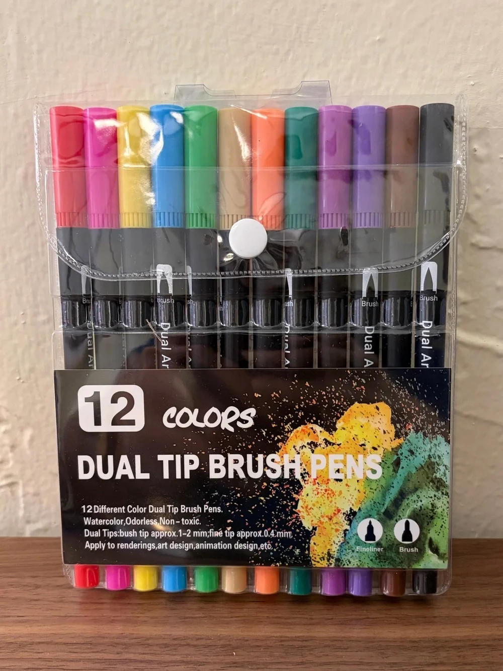 12 Colors Dual Tip Brush Pens Watercolor Markers Fineliner Art Set